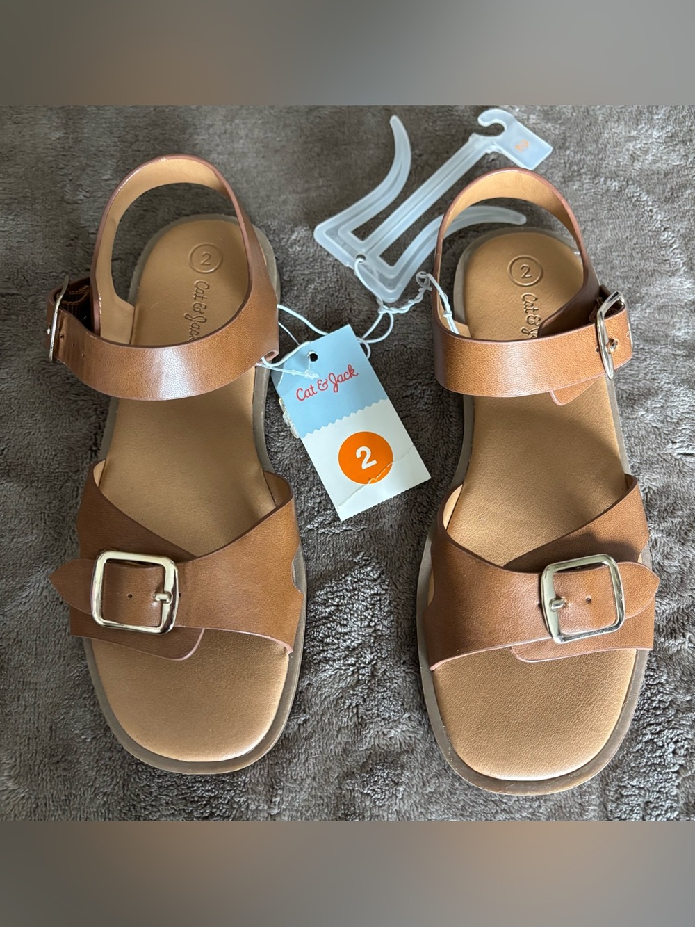 NWT - Cat & Jack Toddler Girls' Tan Buckle Sandals Size 2